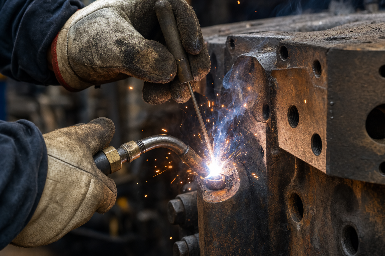 Precision welding to extract a broken bolt from heavy industrial equipment